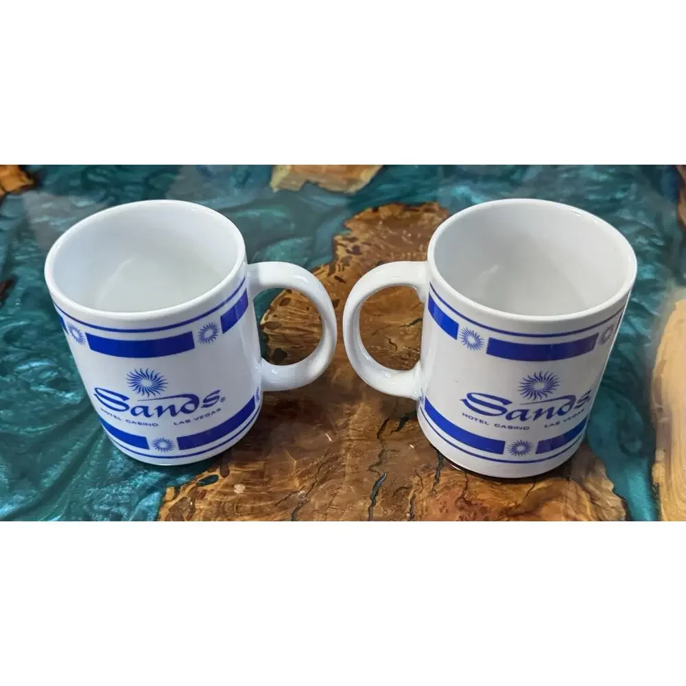 Pair of Vintage Sands Las Vegas Hotel Casino Mugs Double Sided Advertising Lot#1